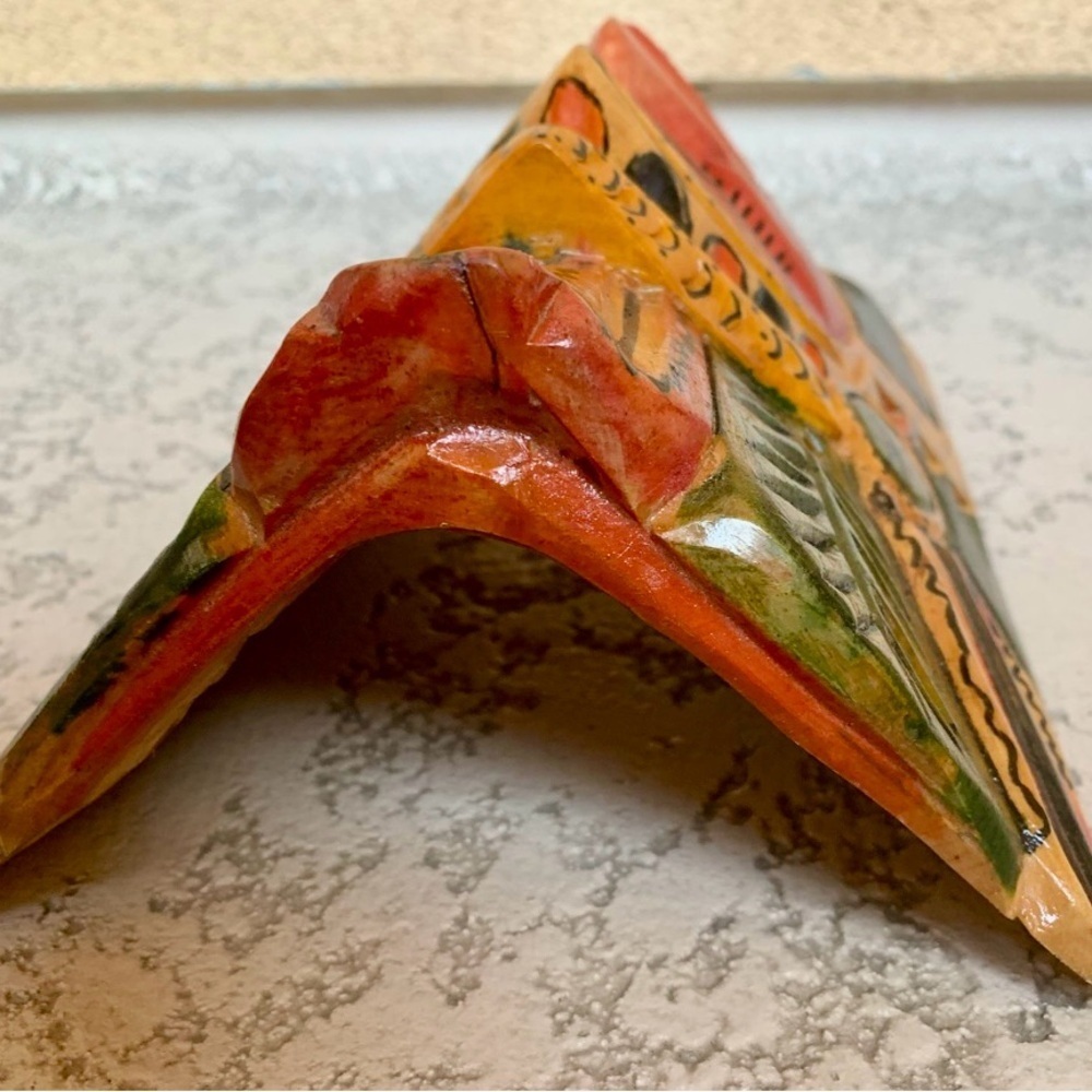 Handcrafted Tribal Mask with Red and Orange Accents - Picture 7 of 10